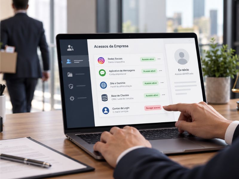Sócio Saiu da Empresa: Quem Fica com Instagram, WhatsApp, Domínio e Base de Clientes?